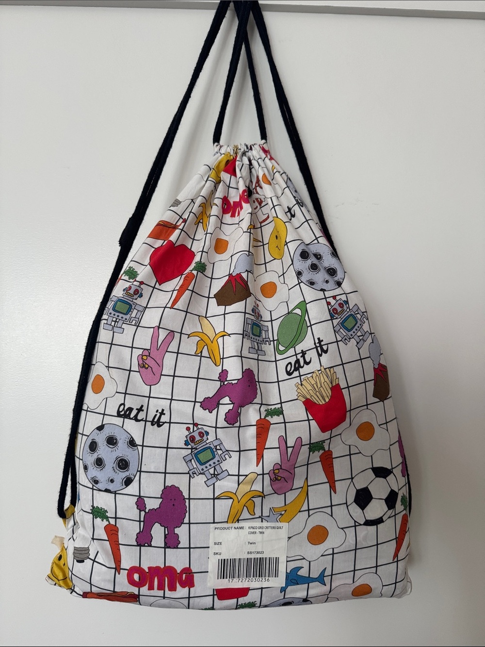 Kip&Co Grid Critters Quilt Cover with Colorful Food & Icons